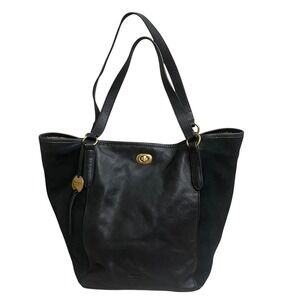 Margot New York Black Leather &  Suede Tote Bag Shoulder Bag Gold Hardware